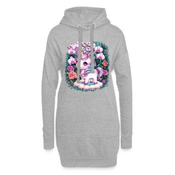 Licorne kawaii avec des roses et des orchidées - Sweat-shirt à capuche long Femme - gris chiné - Devant
