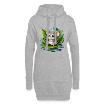 Cartoon Kawaii Maus trinkt grünen Tee - Hoodie-Kleid - Grau meliert - Vorne