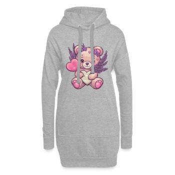 Kawaii Teddybär mit Lavel und Lollipop - Hoodie-Kleid - Grau meliert - Vorne