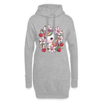 Dessin animé Licorne Kawaii avec des cerises et des lys - Sweat-shirt à capuche long Femme - gris chiné - Devant
