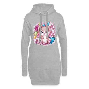 Cartoon Kawaii Hase mit Orchideen - Hoodie-Kleid - Grau meliert - Vorne