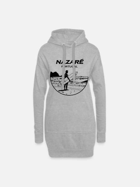 Nazare Portugal Surfer Stamp - Hoodie Dress - heather grey