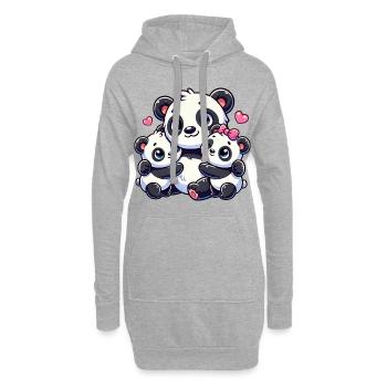 Parent panda aimant avec deux enfants mignons - Sweat-shirt à capuche long Femme - gris chiné - Devant