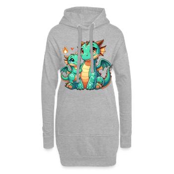 Parent dragon aimant avec enfant - Sweat-shirt à capuche long Femme - gris chiné - Devant