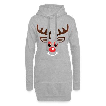 Stonee the red eyed Reindeer - Weihnachtspullover - Hoodie-Kleid - Grau meliert - Vorne