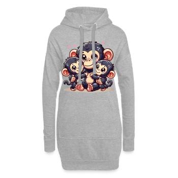 Parent chimpanzé aimant avec deux enfants mignons - Sweat-shirt à capuche long Femme - gris chiné - Devant