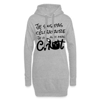 Je suis pas célibataire, je vis avec mon chat ! - Sweat-shirt à capuche long Femme - gris chiné - Devant