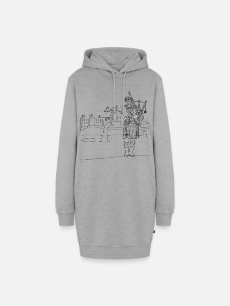 Schotte mit Dudelsack und Nessie - Hoodie-Kleid - Grau meliert