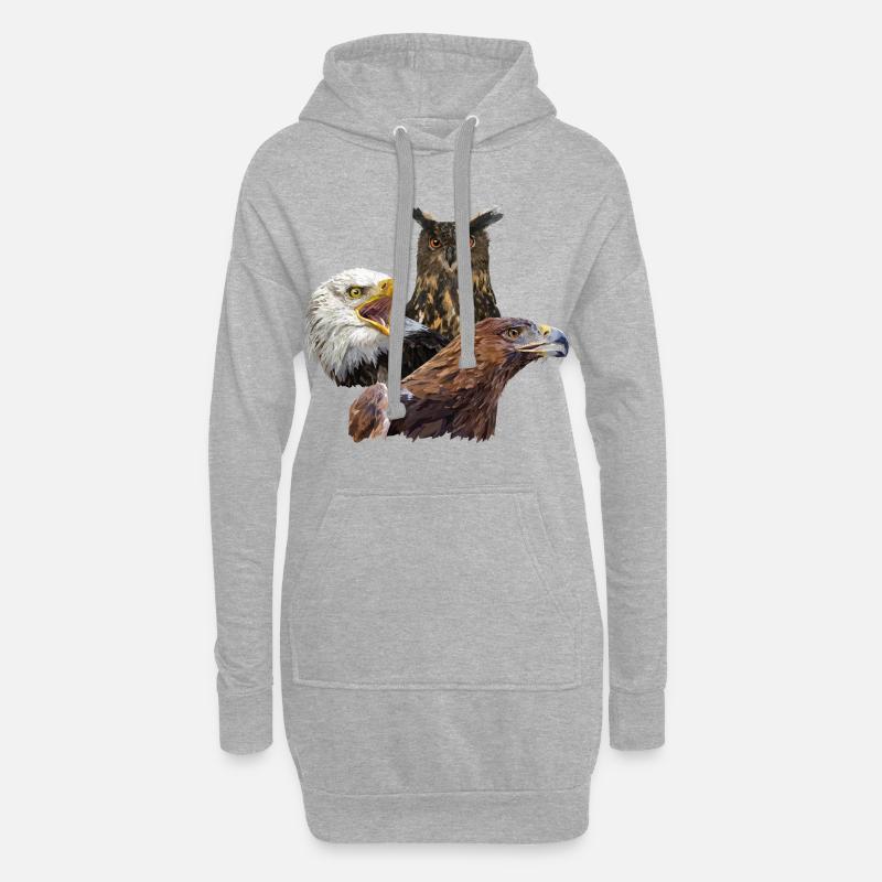 Eule und Adler - Hoodie-Kleid - Grau meliert