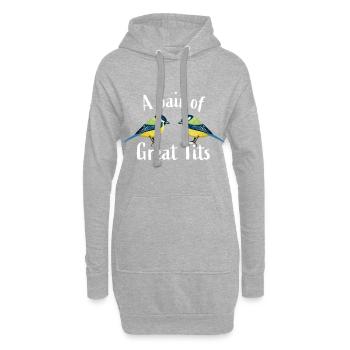 Lustiger Meisenvogel, Vogelbeobachtungsgeschenk | zwei Kohlmeisen - Hoodie-Kleid - Grau meliert - Vorne