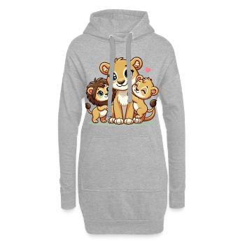 Mère lion aimante avec deux enfants mignons - Sweat-shirt à capuche long Femme - gris chiné - Devant