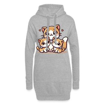 Parent chat aimant avec deux enfants mignons - Sweat-shirt à capuche long Femme - gris chiné - Devant