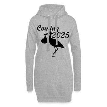 Bébé arrive en 2025, Cigogne amène le bébé, Maman arrive en 2025 - Sweat-shirt à capuche long Femme - gris chiné - Devant