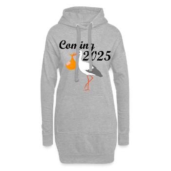 Bébé arrive en 2025, Cigogne amène le bébé, Maman arrive en 2025 - Sweat-shirt à capuche long Femme - gris chiné - Devant