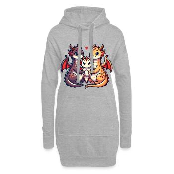 Famille Dragon Mère et Père Avec Un Enfant - Sweat-shirt à capuche long Femme - gris chiné - Devant