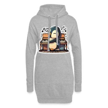 Piano-Pinguin - Hoodie-Kleid - Grau meliert - Vorne