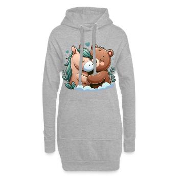 Cuddling Horse And Bear In Love - Hoodie-Kleid - Grau meliert - Vorne