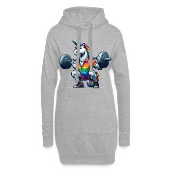 Licorne arc-en-ciel cool accroupie dans la salle de sport - Sweat-shirt à capuche long Femme - gris chiné - Devant