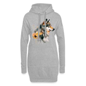 Wolf Aquarell Kunst Kopf Wolfskopf Natur Wildnis - Hoodie-Kleid - Grau meliert - Vorne