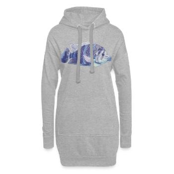 blauer Fisch Meer Zebratilapie Zebra-Tilapie - Hoodie-Kleid - Grau meliert - Vorne