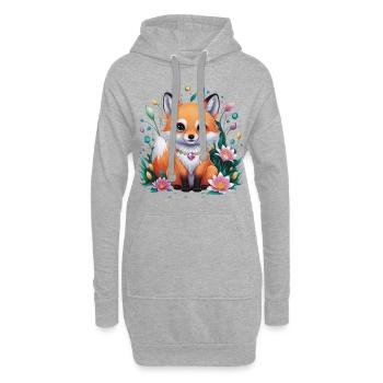Cartoon Kawaii Fuchs mit farbenfrohen Blumen - Hoodie-Kleid - Grau meliert - Vorne