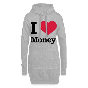 I love Money | Herz | Heart - Sweat-shirt à capuche long Femme - gris chiné - Devant
