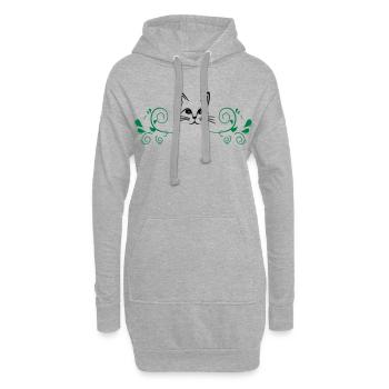 Katze zwischen Girlanden - Hoodie-Kleid - Grau meliert - Vorne