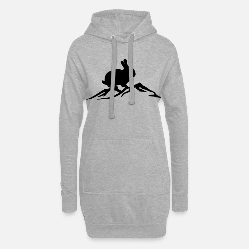 Hase auf Berg - Hoodie-Kleid - Grau meliert
