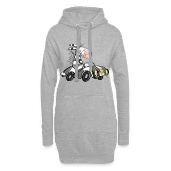 Cooles Zebra Fährt Auto - Comic Rennwagen - Hoodie-Kleid - Grau meliert - Vorne