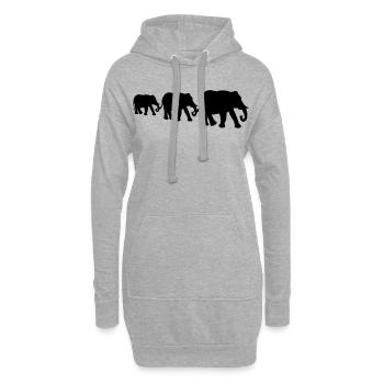 Elefanten, Elefantenfamilie, schwarze Silhouetten. - Hoodie-Kleid - Grau meliert - Vorne
