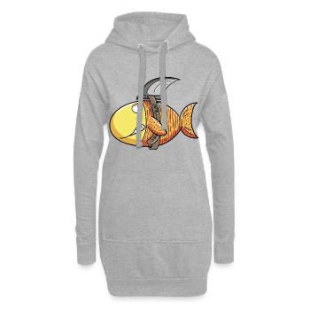 Cadeau drôle de poisson rouge I Shark I Fish - Sweat-shirt à capuche long Femme - gris chiné - Devant