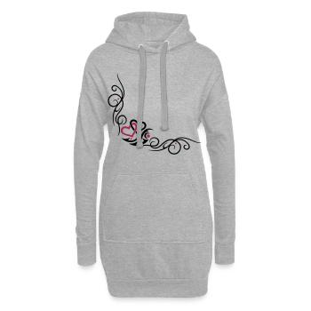 Zwei Herzen mit Tribal Tattoo Ornament - Hoodie-Kleid - Grau meliert - Vorne