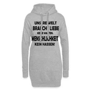 Weltfrieden. Spruch. Menschlichkeit - Hoodie-Kleid - Grau meliert - Vorne