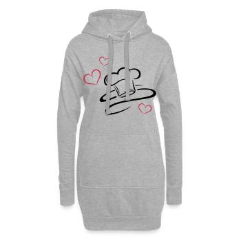 Koch, Kochmützen Logo mit drei Herzen. - Hoodie-Kleid - Grau meliert - Vorne