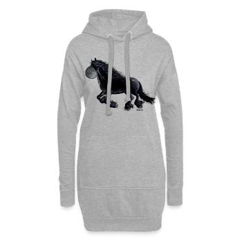 Schwarzes Friesenpferd - Friese - Hoodie-Kleid - Grau meliert - Vorne