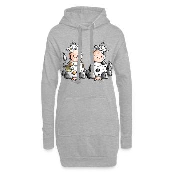Morgenmuffel Kühe - Kaffee - Hoodie-Kleid - Grau meliert - Vorne