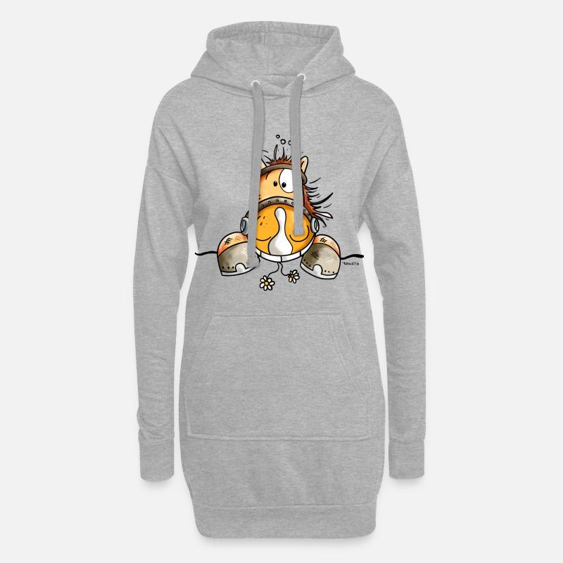 Neugieriges Pferd - Hoodie-Kleid - Grau meliert