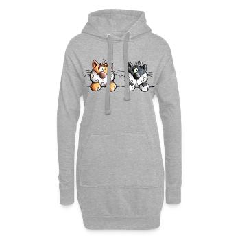 Deux chats - Sweat-shirt à capuche long Femme - gris chiné - Devant