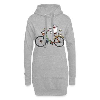 Katze auf Fahrrad - Hoodie-Kleid - Grau meliert - Vorne