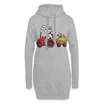 Kuh fährt Schwein - Hoodie-Kleid - Grau meliert - Vorne