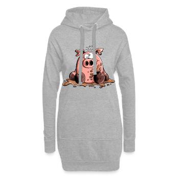 Schwein im Schlamm - Schweine - Sau - Wutz - Hoodie-Kleid - Grau meliert - Vorne