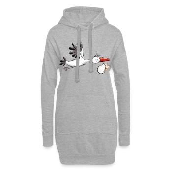 Lustiger Storch bringt Baby - Comic - Geburt - Hoodie-Kleid - Grau meliert - Vorne