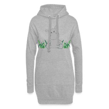 Nilpferd auf Wiese - Hoodie-Kleid - Grau meliert - Vorne
