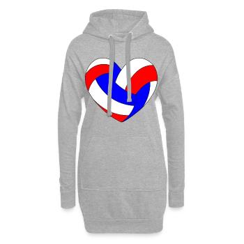 Ballon de Volley Cœur Bleu Blanc Rouge - Sweat-shirt à capuche long Femme - gris chiné - Devant
