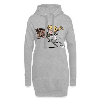 La jeune fille joyeuse monte un cheval de chasse - Sweat-shirt à capuche long Femme - gris chiné - Devant