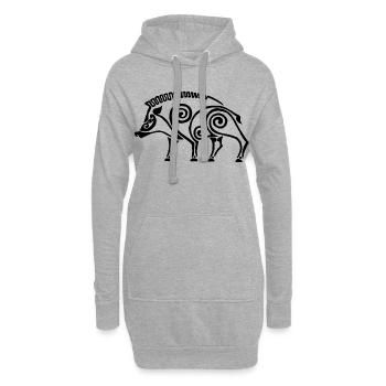 sanglier celte noir - Sweat-shirt à capuche long Femme - gris chiné - Devant