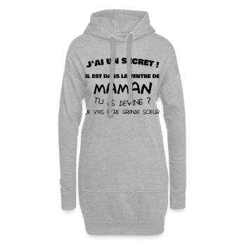 J'ai un secret ! Je vais être grande sœur - Sweat-shirt à capuche long Femme - gris chiné - Devant