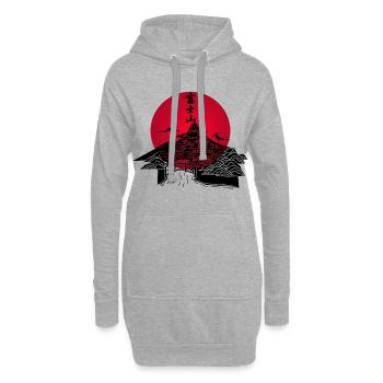 Paysage japonais noir et soleil rouge - Sweat-shirt à capuche long Femme - gris chiné - Devant