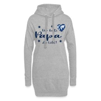 Der beste Papa der Welt mit Herz und Weltkarte - Hoodie-Kleid - Grau meliert - Vorne