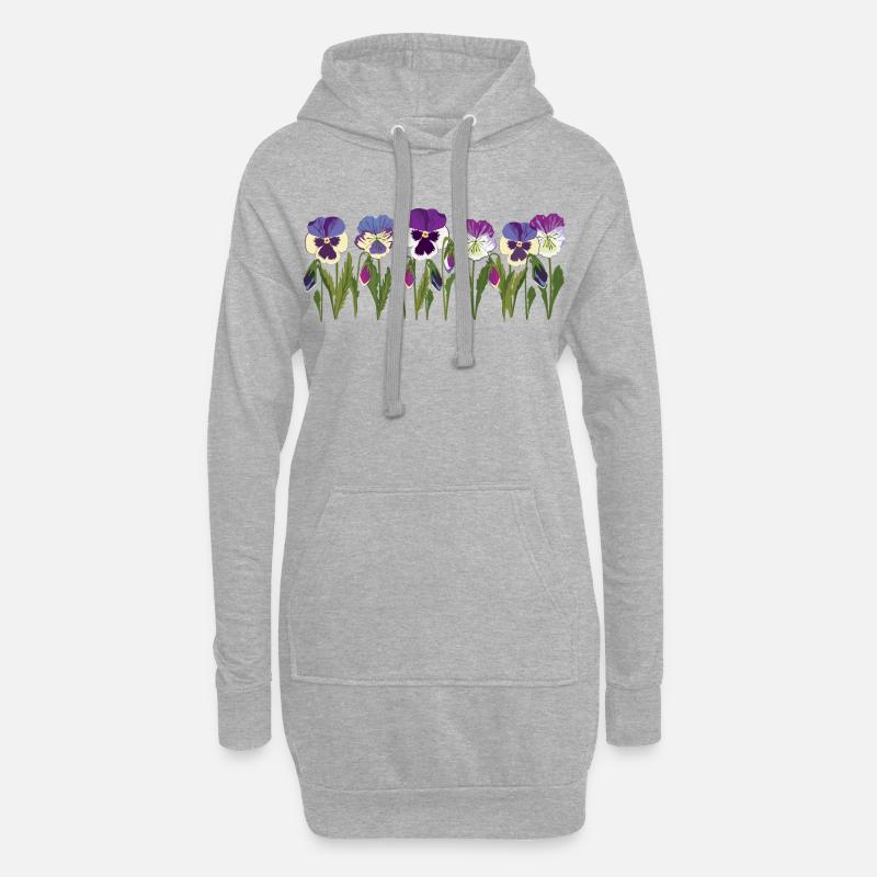 Rangée de fleurs de pensée en violet - Sweat-shirt à capuche long Femme - gris chiné